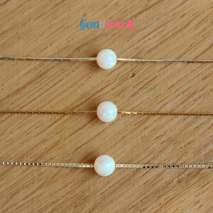 6MM Single Bead Necklace / Lab White Opal Slide Ball Necklace / Gold Filled or Sterling Silver Chain image 2