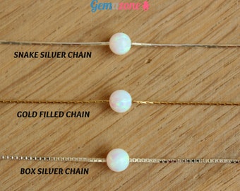 8MM Slide Ball White Opal Necklace / Single Bead Gold Filled or Sterling Silver Chain