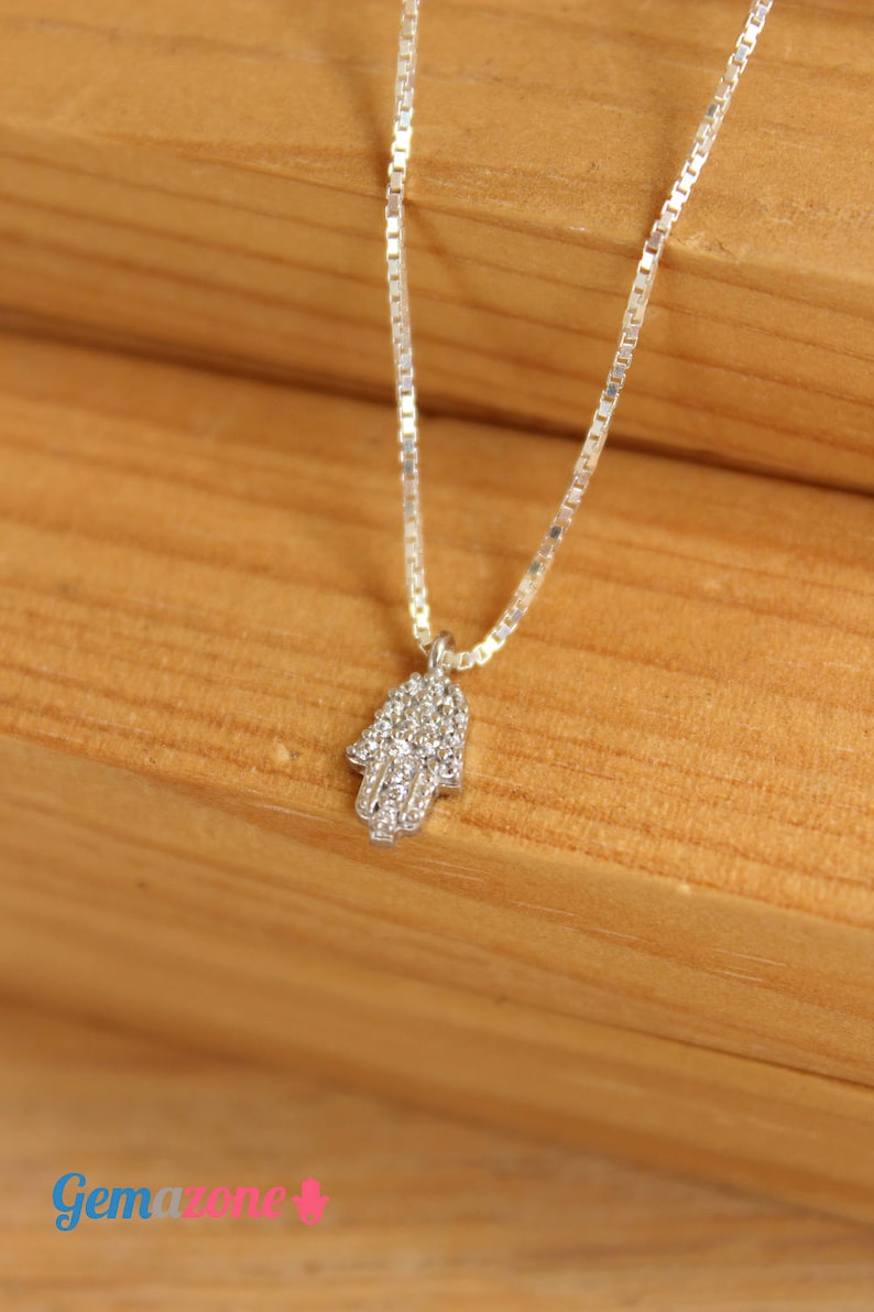 Hamsa Hand Necklace Evil Eye Protection Necklace Hamsa Charm Pendant Sterling Silver Jewish Jewelry