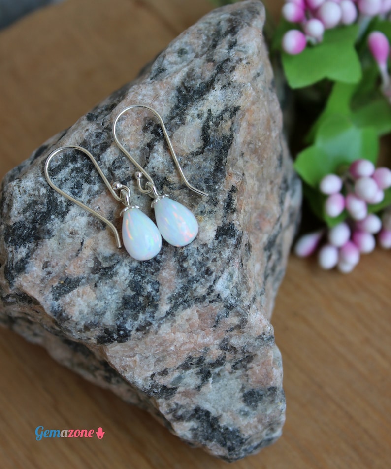 Elegant White Opal Drop Earrings
