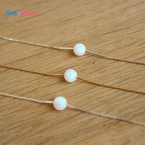 6MM Single Bead Necklace / Lab White Opal Slide Ball Necklace / Gold Filled or Sterling Silver Chain image 3