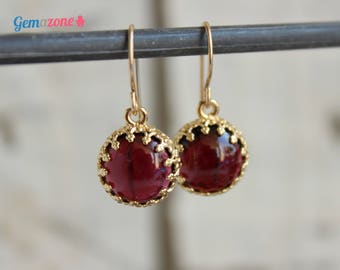 Natural Garnet Earrings / Red Gemstone Gold Filled Jewelry / January Birthstone