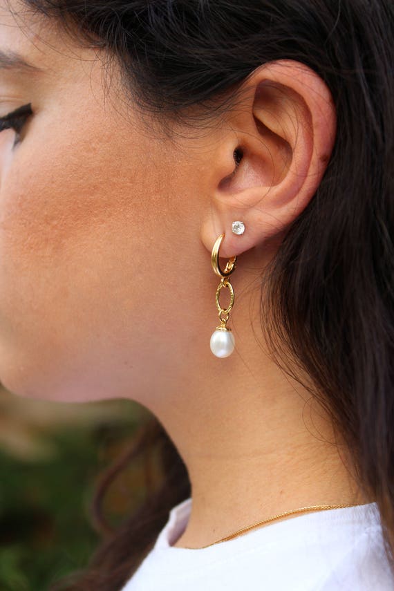 Natural Pearl Gold Earrings Long Drop Earrings Elegant White