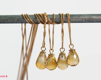 Natural Citrine Gold Necklace / Genuine Gemstone Drop Necklace / November Birthstone