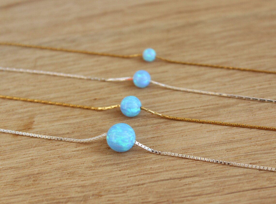 8MM Dot Opal Necklace Light Blue Lab Opal Ball Bead Type of - Etsy