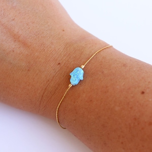Hamsa Opal Bracelet / Hand of Fatima Pendant / Gold filled braclet / Good luck jewelry, 1 pcs