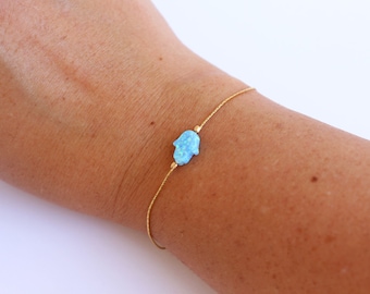 Hamsa Opal Bracelet / Hand of Fatima Pendant / Gold filled braclet / Good luck jewelry, 1 pcs