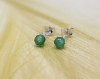 4MM Single Bead Stud Earrings / Tiny Round Natural Aventurine Ball Post Studs / 925 sterling silver Jewelry / 1 pair