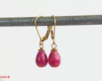 Berry Pink Opal Drop Earrings / Single Teardrop earrings / Gold Filled Jewelry / Mother's Day Gift