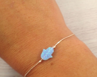 Hamsa Opal Bracelet, Sterling Silver Hand of Fatima Jewelry
