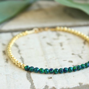Opal Beaded Bracelet / Birthstone Layering Jewelry / Gold Laser Cut Beads / 1PCS