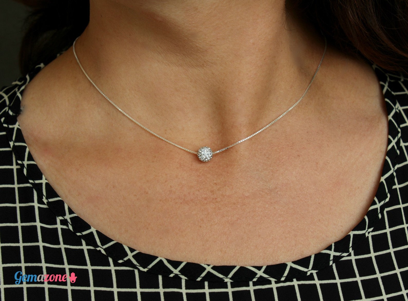 Slide Ball Pendant Necklace / Rhinestone Choker Necklace / Etsy