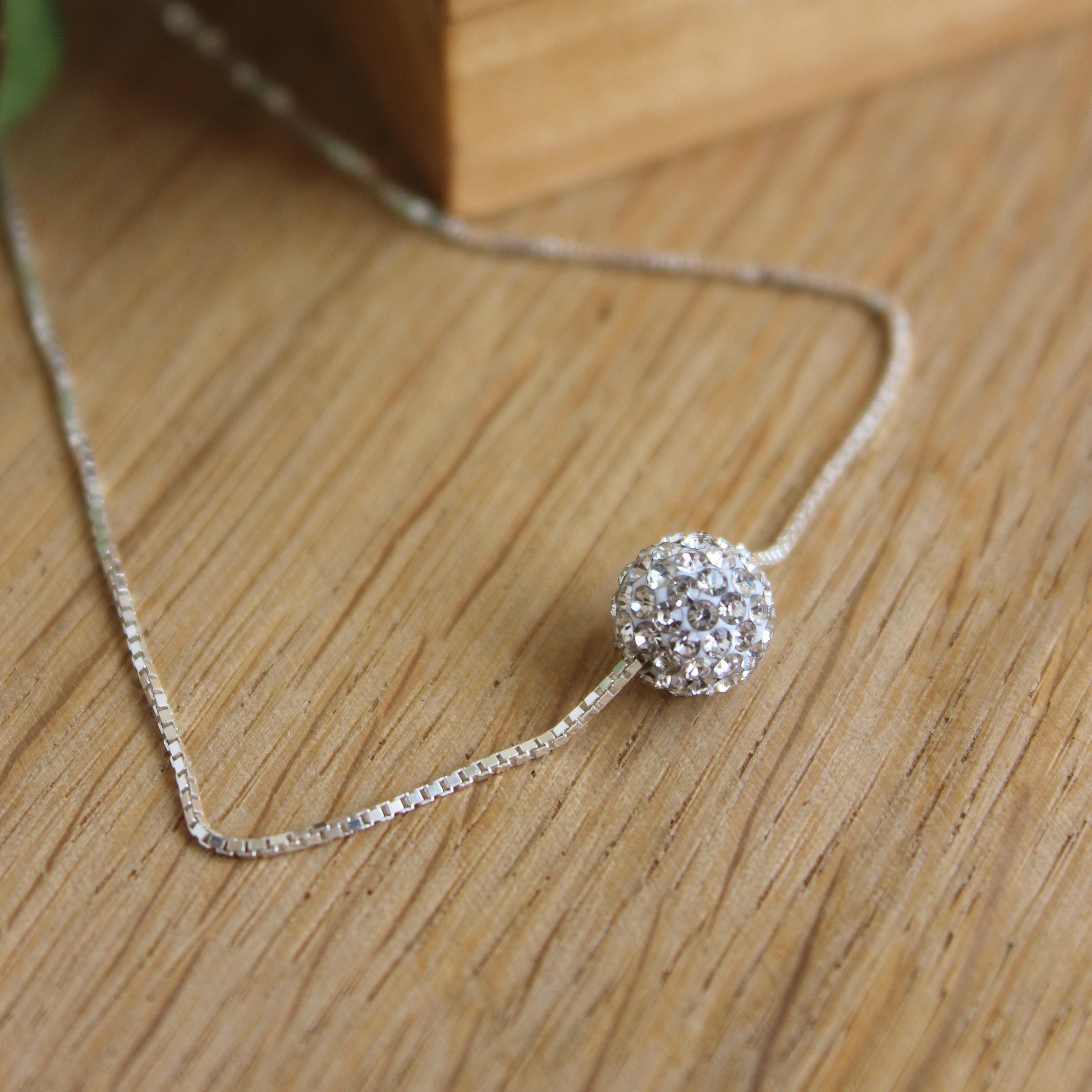 Slide Ball Pendant Necklace / Rhinestone Choker Necklace / Shamballa Single Bead Necklace / 1 Pcs