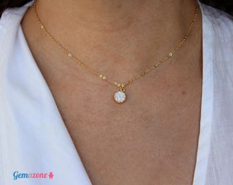 Bridal White Druzy Necklace / Druzy Necklace / Gold Filled Necklace /Single Stone Layering Necklace / Natural Druzy Pendant / Wedding Charm