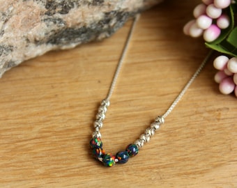 Black Opal Beads Necklace / Opal Choker Necklace / Ball necklace / Dot Necklace / Birthstone Jewelry / Sterling Silver Necklace