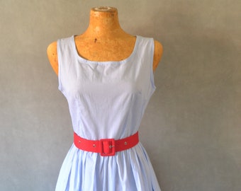 Striped 1950's Inspired Dress with Red Details and Belt