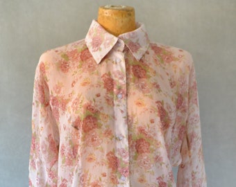 Transparent Floral Button Up Blouse