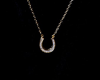 Horseshoe Pendant with rhinestones and Necklace