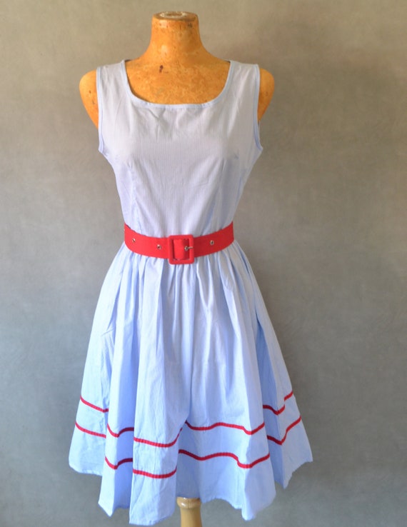 Striped 1950's Inspired Dress with Red Details and