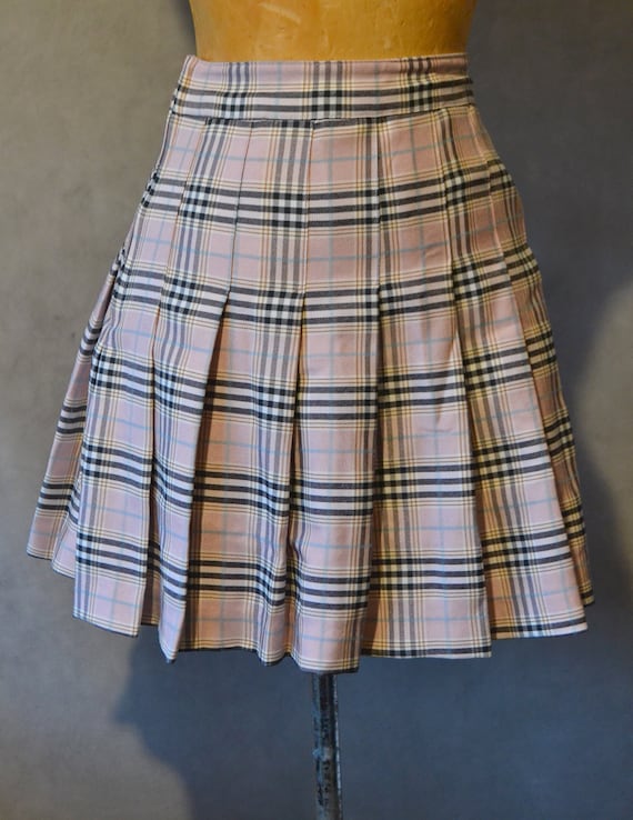 Pink Plaid Pleated Skirt