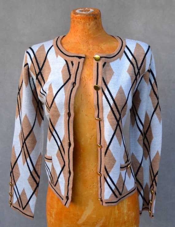 Argyle Cardigan with Gold Buttons