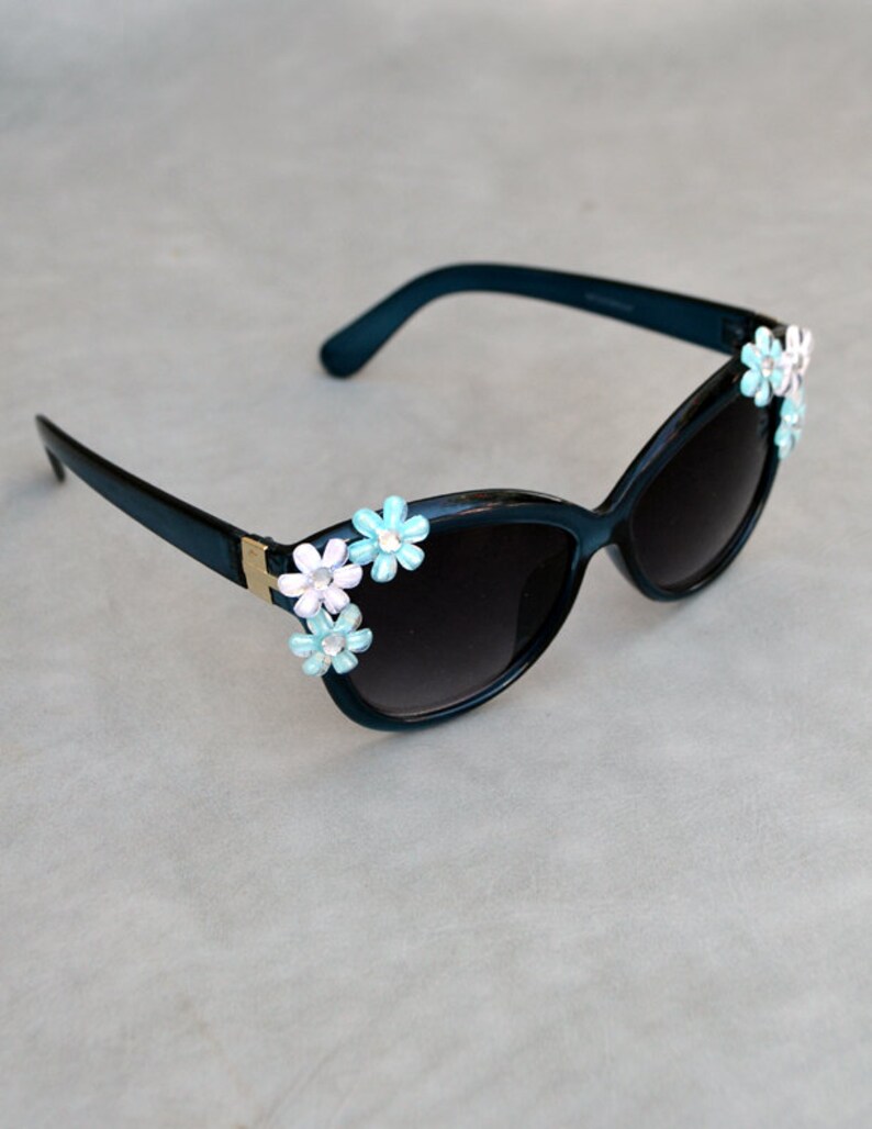 Sunglasses Teal with Rhinestone Embellishment