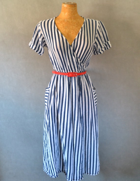 Short Sleeve Striped Dress with Pockets - image 1