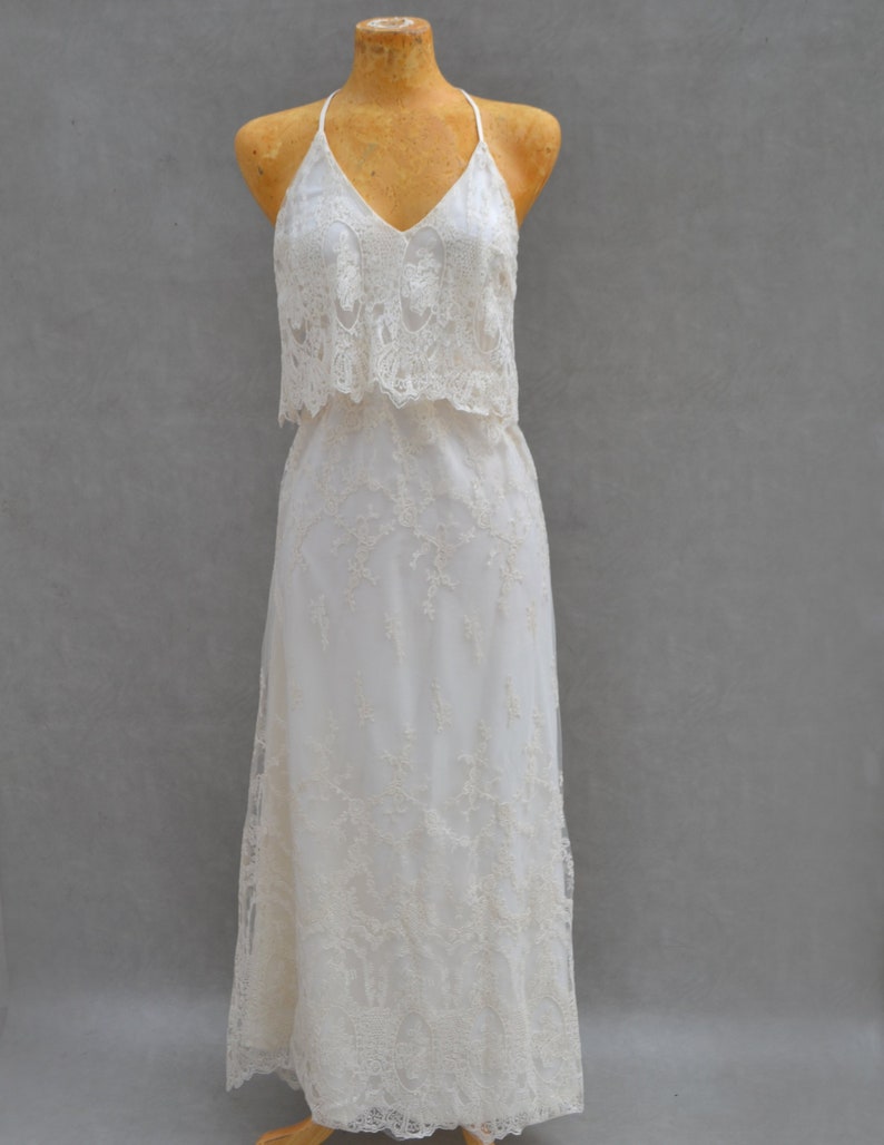 Beautiful White Lace Halter Dress with Unique Back Detail