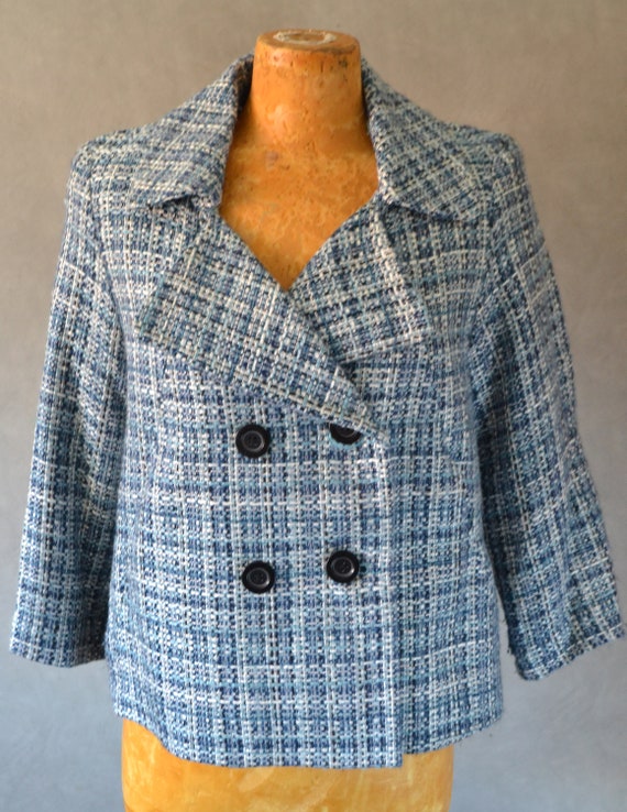 Cropped Plaid Peacoat - image 2