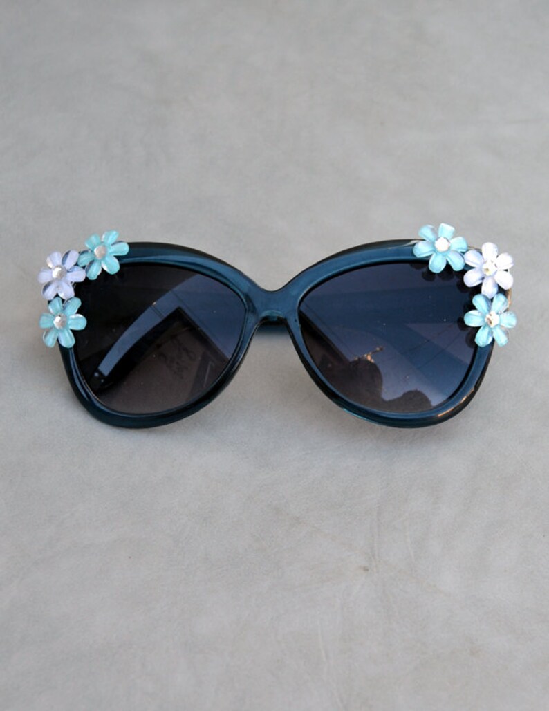 Sunglasses Teal with Rhinestone Embellishment