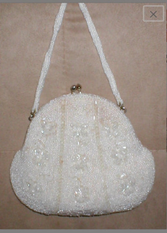 1930's Vintage WHITE Beaded Evening Bag Purse