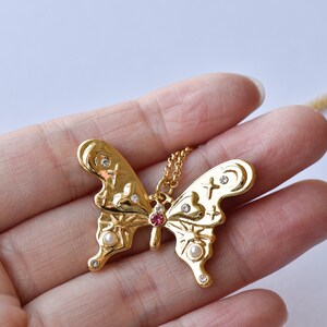 Dainty 14K gold plated butterfly necklace pearl pendant by East Link Jewellery women&#39;s gift