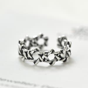 925 sterling silver hexagram ring dainty hexagram star ring size adjustable band ring by East Link Jewellery