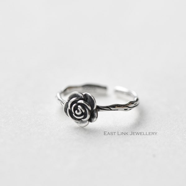 925 Sterling Silber Rose Ring zierlicher 3D Ring größenverstellbar von East Link Jewellery