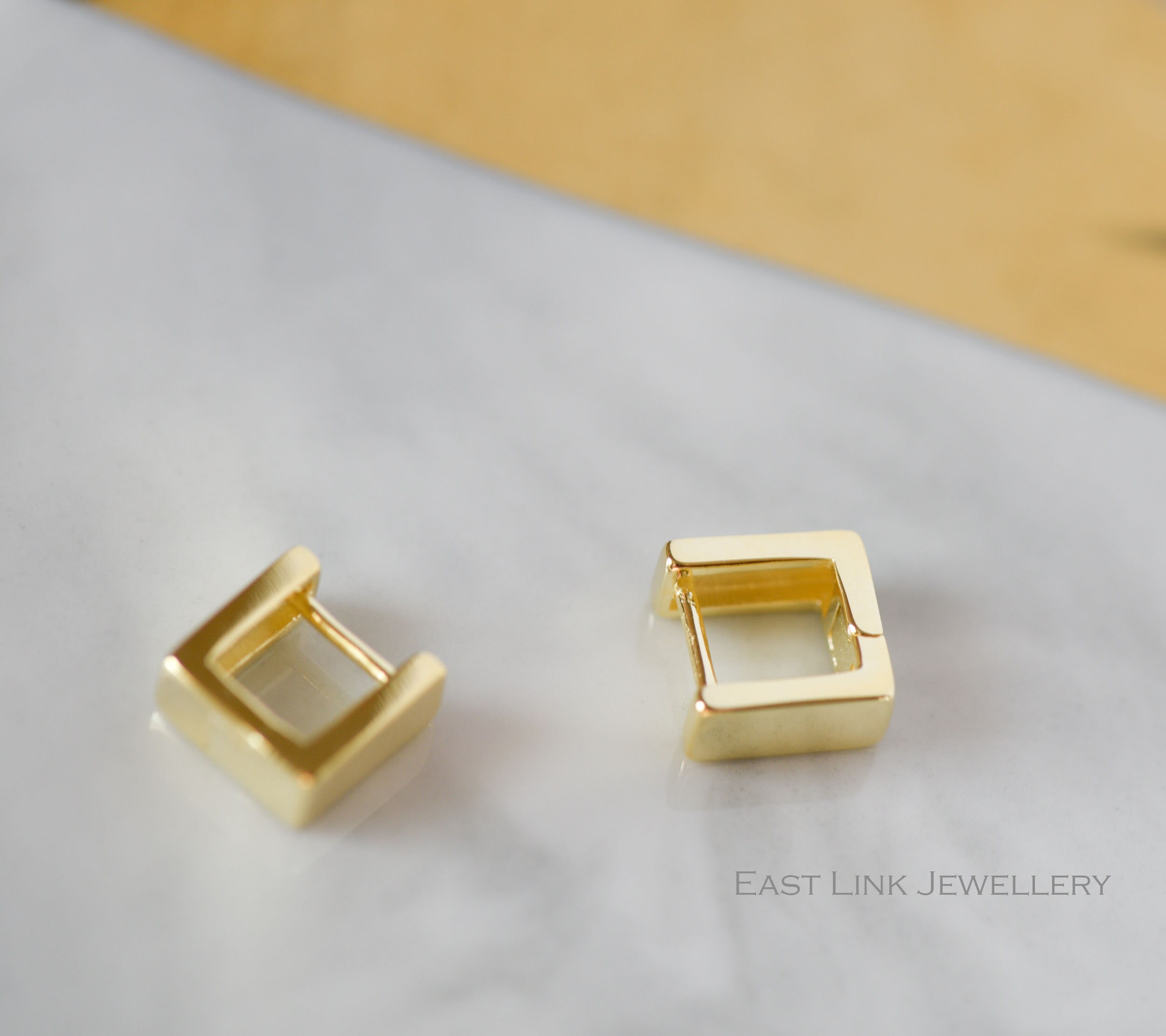 Dainty Gold Plated Sterling Silver Square Huggies Earrings Drop