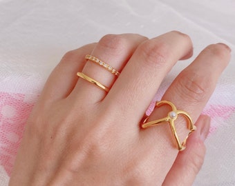 Gold plated ring statement ring gold heart ring  fresh water pearl ring size adjustable womens ring gold by East Link Jewellery