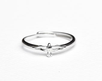 Sterling silver bird ring dainty ring size adjustable by East Link Jewellery