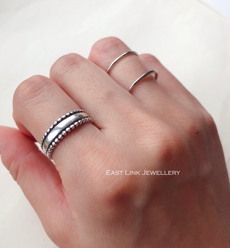 925 sterling silver double band ring stacking ring silver size adjustable gift by East Link Jewellery