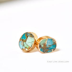 Oval turquoise earrings gold stud earrings womens earrings by East Link Jewellery women&#39;s gift
