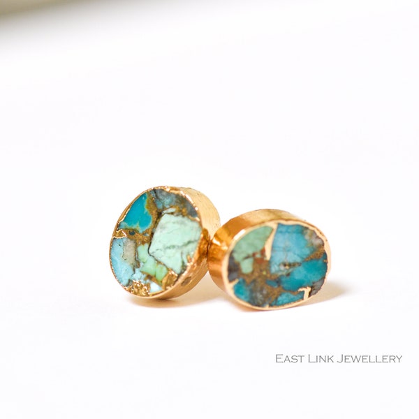 Oval turquoise earrings gold stud earrings womens earrings by East Link Jewellery women's gift