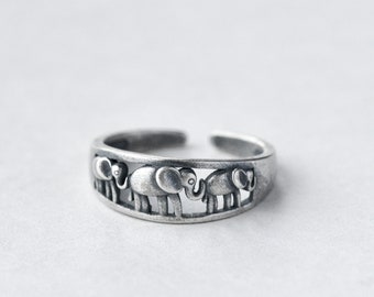 925 sterling silver dainty elephant ring silver triple elephant ring band size adjustable by East Link Jewellery