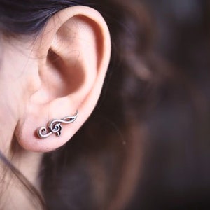 Sterling silver music notes symbol earrings treble clef ear climber bass clef earrings quaver earrings 1 single piece  East Link Jewellery
