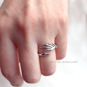 925 sterling silver swan angel ring bird ring wings dainty ring size adjustable by East Link Jewellery