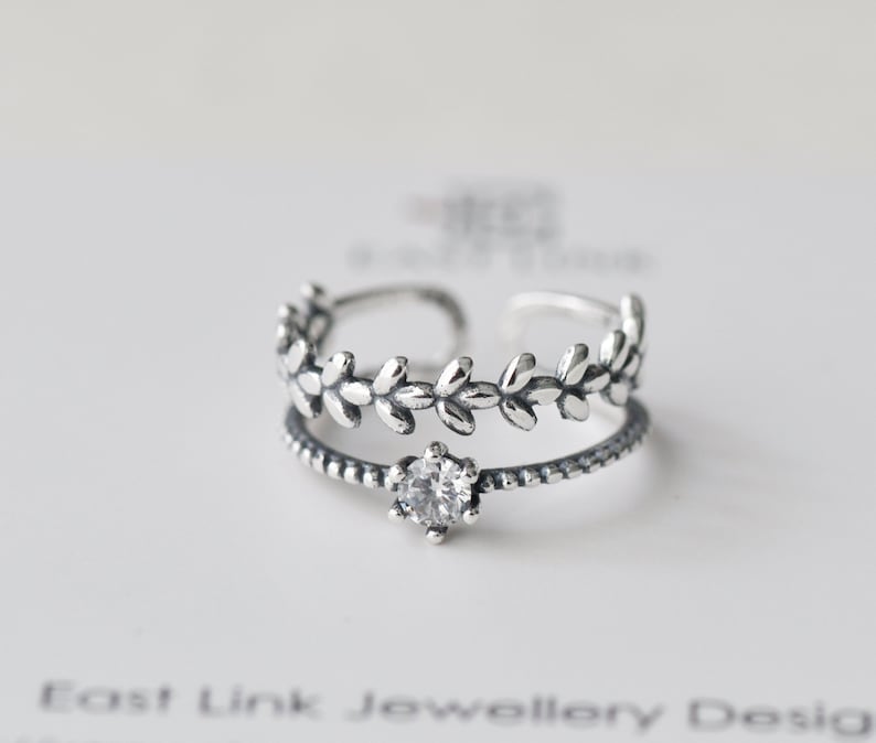 925 sterling silver leaves ring leaf stacking ring silver branch ring vine ring band ring size adjustable gift by East Link Jewellery