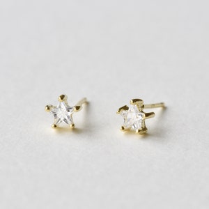 mini dainty star earrings sterling silver star earrings gold plated cz stud earrings womens gift by East Link Jewellery