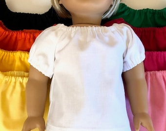 Peasant Tops for American Girl Doll & 18-inch Doll - Choose 9 Colors! Doll White, Black, Red, Pink, Orange, Green, Yellow Cotton Peasant Top