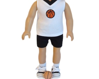 Basketball Uniform 5-piece Set for American Girl Doll – Boy Doll Basketball Jersey, Shorts, Shoes, Socks & Basketball -Bitty Baby Basketball