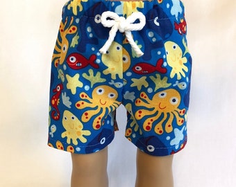 Sea Life Swim Trunks with Optional Goggles for American Girl Doll & 18-inch Boy Doll Octopus Swimsuit Jellyfish Board Shorts Seahorse Trunks