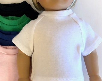 Knit Shirts for American Girl Doll & 18-inch Dolls-Choose 8 Colors! White, Black, Pink, Blue, Green, Gray, Yellow, Teal Doll Shirt-White Top