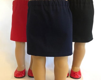 Navy Blue, Black, Khaki or Red Straight Skirt for American Girl Doll & 18-Inch Doll Black Straight Skirt-Doll Navy Skirt Doll Khaki Skirt